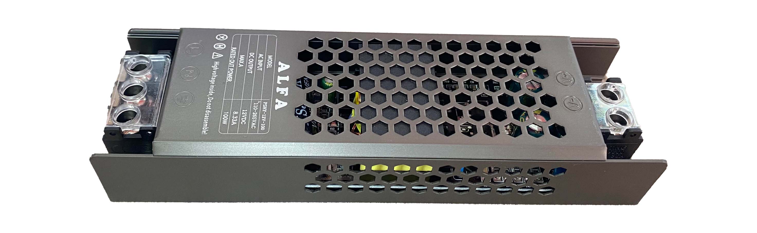 Напојување 12В 8,33А 100Њ во сиво перфорирано куќиште -ЛЕД Драјвер