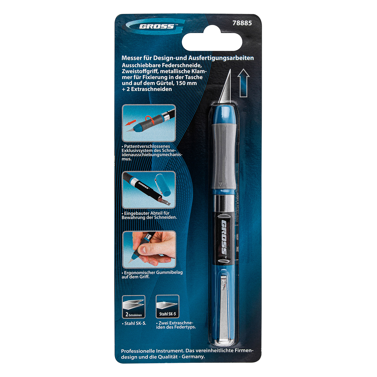 Нож за сечење, нефиксирани сечила, со двокомпонентна рачка GROSS